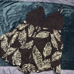 SHEIN White and Blue Tropical Jumpsuit